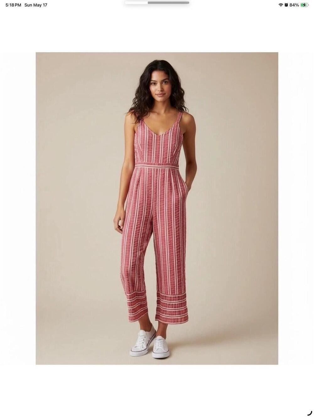 Anthropologie Ett:twa Robin Red Striped Cropped Wide Leg Jumpsuit Romper Size XS - Picture 7 of 7